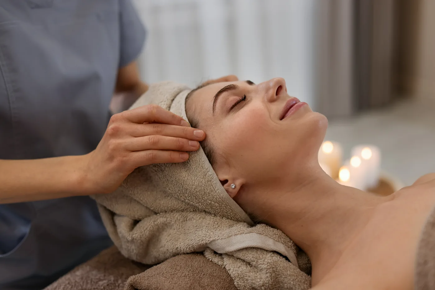 Entspannende Kopf- und Gesichtsbehandlung im Beauty-Studio